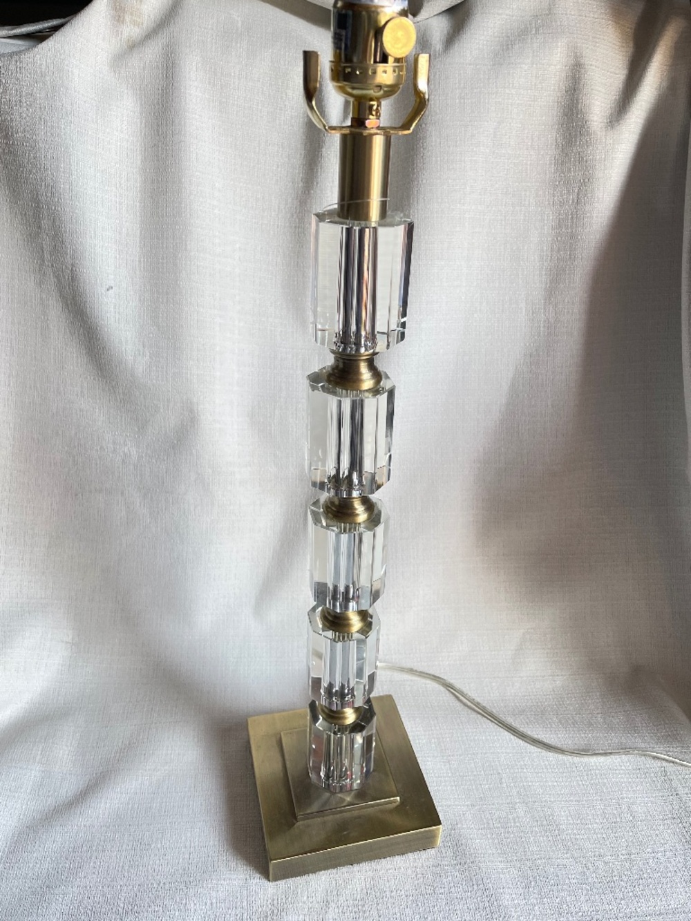 Brass and Clear Crystal Column Table Lamp - Elegant Home Accent